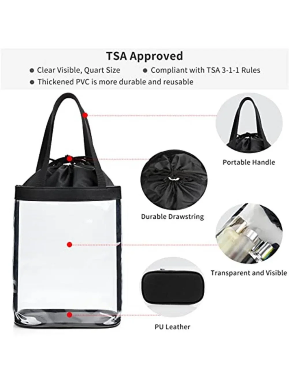 Clear Toiletry Bag Travel TSA Approved Waterproof Makeup Cosmetic Organizer Case